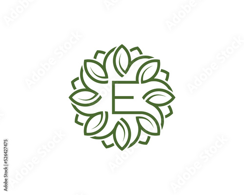 Letter E Leaf Circle Logo Concept symbol sign icon Design. Floral, Herbal, Natural, Eco Logotype. Vector illustration template