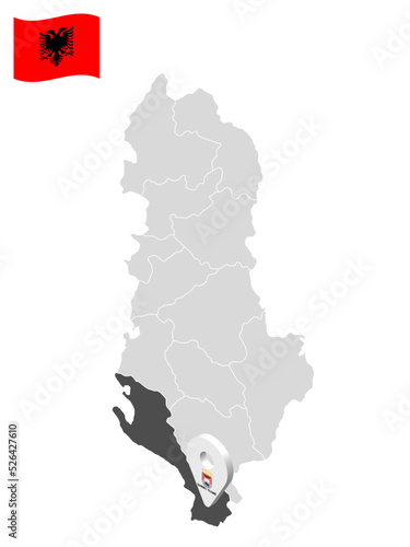 Location Vlore  County  on map Albania. 3d location sign similar to the flag of  Vlore  County. Quality map  with  Regions of the Albania for your design. EPS10