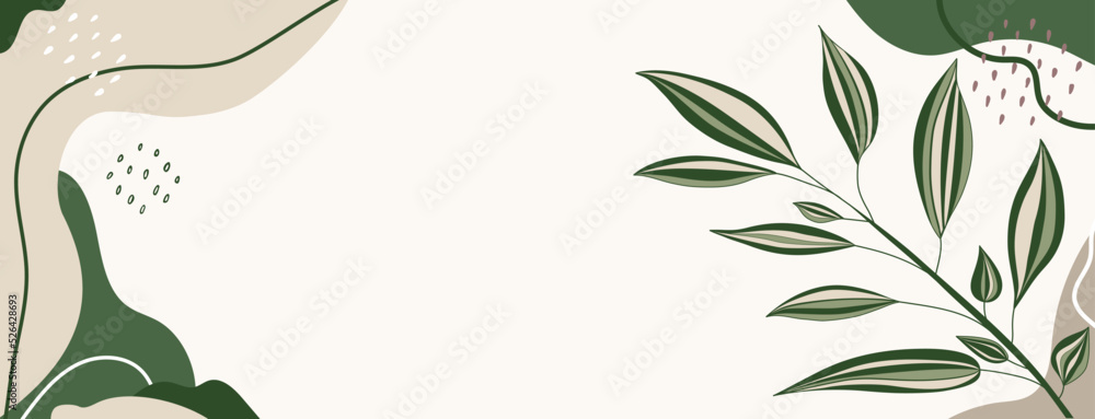 Abstract natural floral template background with copy space. Leaves and organic shapes on a banner in earthy pastel colors. Template with leaf for beauty salons, spa, organic cosmetics Abstract natural floral template background with copy space. Leaves and organic shapes on a banner in earthy pastel colors. Template with leaf for beauty salons, spa, organic cosmetics