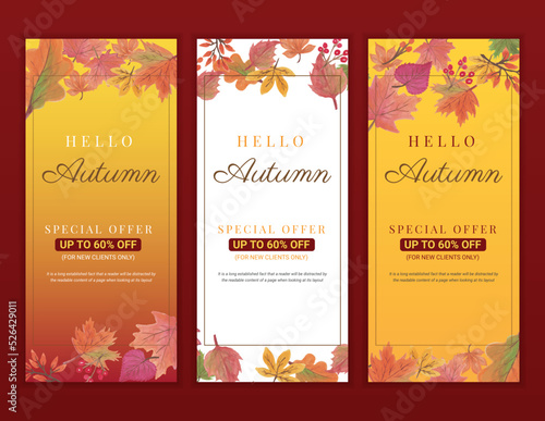 Hello autumn offer sales banner watercolor design