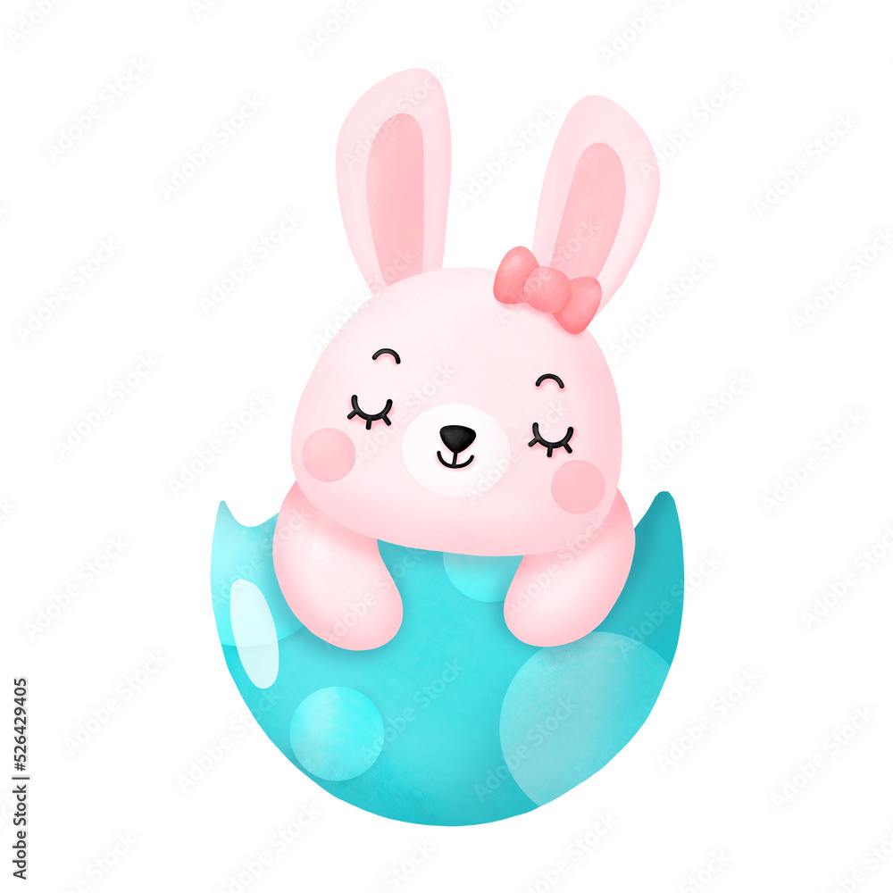 Happy Easter Watercolor Clipart, Rabbit and Egg Happy Easter Watercolor Clipart, Rabbit and Egg