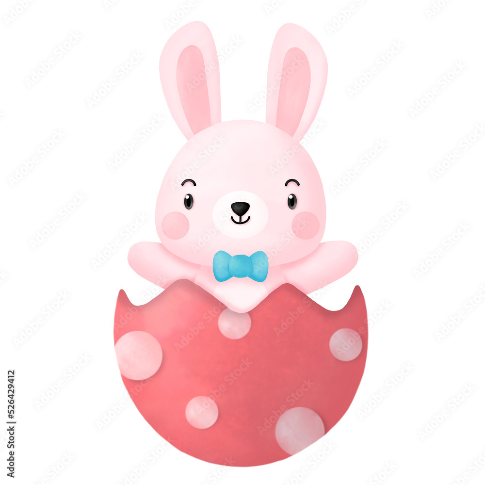 Obraz premium Happy Easter Watercolor Clipart, Rabbit and Egg
