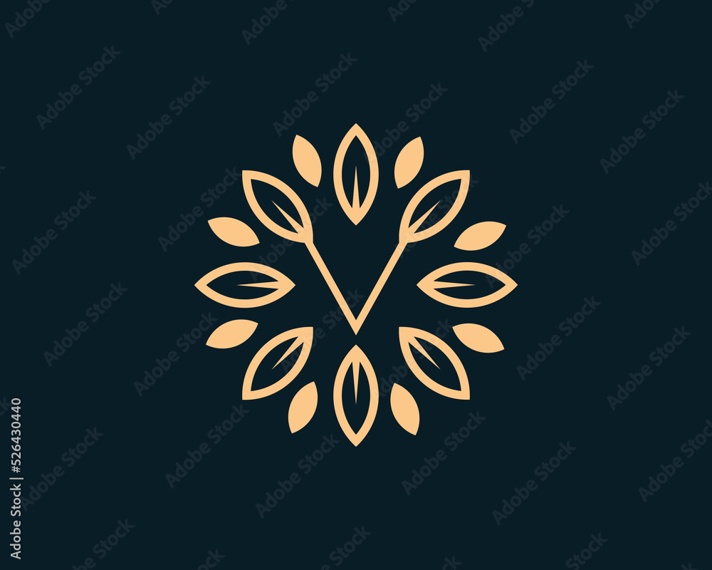 Letter V Leaf Circle Logo Concept sign icon symbol Design. Floral, Herbal, Natural, Eco Logotype. Vector illustration template