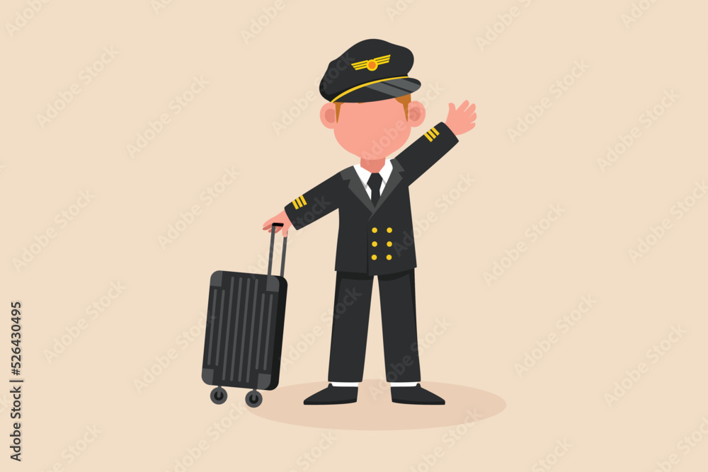 Little Boy want to become a pilot. Children dream of the future. Kid dreaming concept. Vector Illustration. 