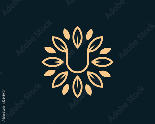 Letter U Leaf Circle Logo Concept sign icon symbol Design. Floral, Herbal, Natural, Eco Logotype. Vector illustration template