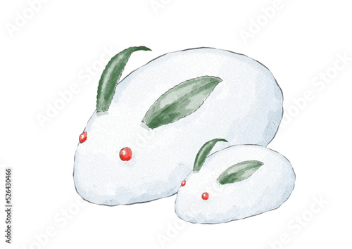 雪うさぎ親子のイラスト（水彩風）