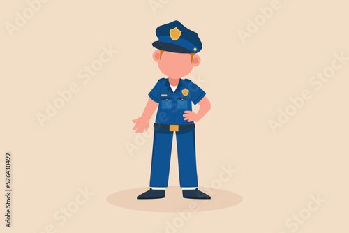 Little Boy want to become a policeman. Children dream of the future. Kid dreaming concept. Vector Illustration. 