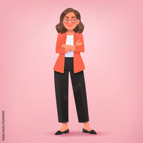 Business woman is tired or sad. Resentment, bad mood or stress. Vector illustration