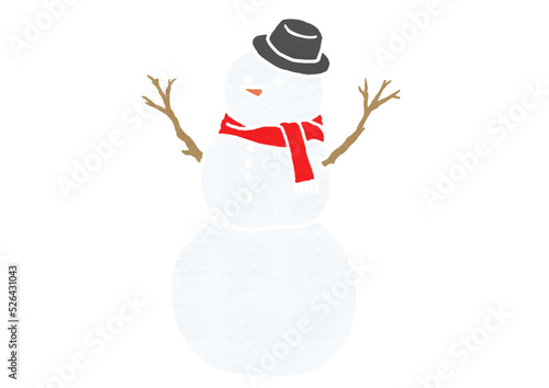 3段雪だるまのイラスト（版画風）