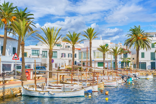 Landscape with fishing port of Fornells village in Menorca, Balearic islands, Spain © Balate Dorin