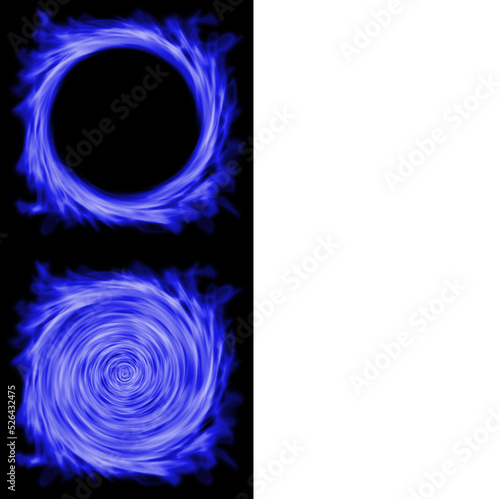 blue portal flame fire with black hole and full blue twirl holl pattern science fiction