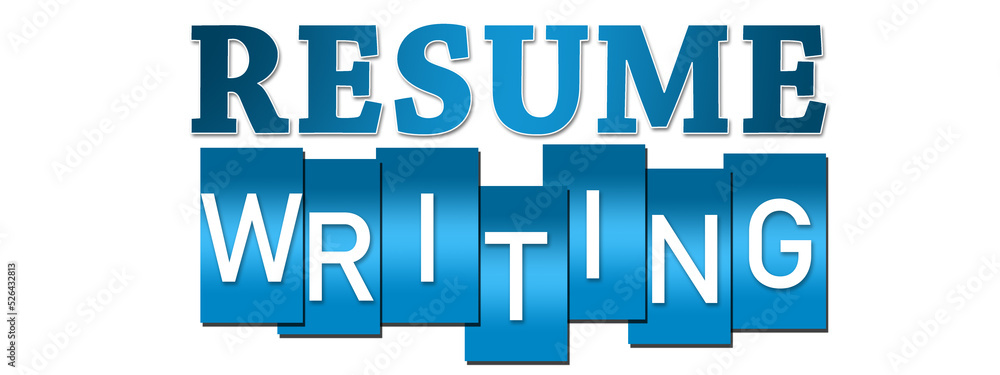 Resume Writing word with blue stripes isolated