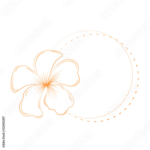Round frame with Plumeria flower and butterfly. Vector stock illustration. Delicate butterfly wings. Elegant design for invitations, postcards, avatars for social networks. Isolated on a white