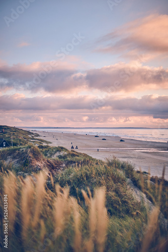 colorful clouds at Evening at the danish coast at Blokhus. High quality photo photo