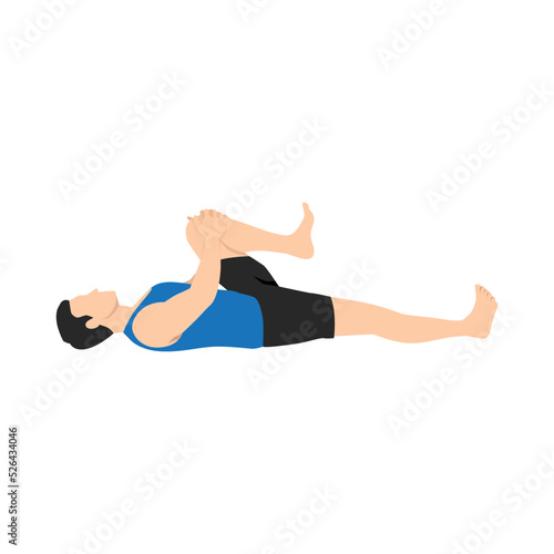 Man doing pawanmuktasana or Half wind release pose exercise. Flat vector illustration isolated on white background