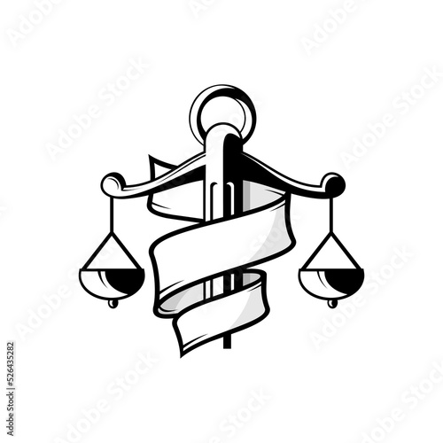 vector illustration of ribbon wrapped around the scales of justice