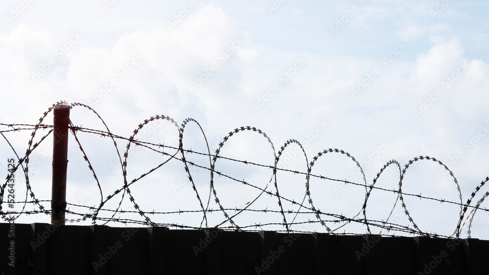 Barbed Wire Fence background, front view Barbed Wire Fence background, front view