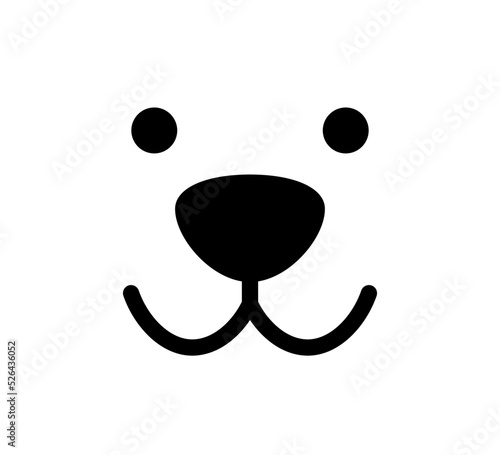 Dog face icon. Dog eyes, mouth and nose. Happy smile cat face. Icon for pet shop. Vector illustration isolated on white background.