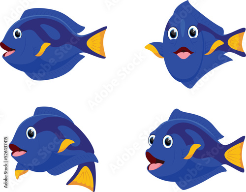 Fotografie Set of cute Blue Tang Fish cartoon