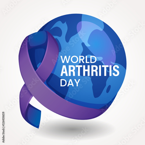 World Arthritis Day Concept. Awareness Ribbon and Globe Illustration