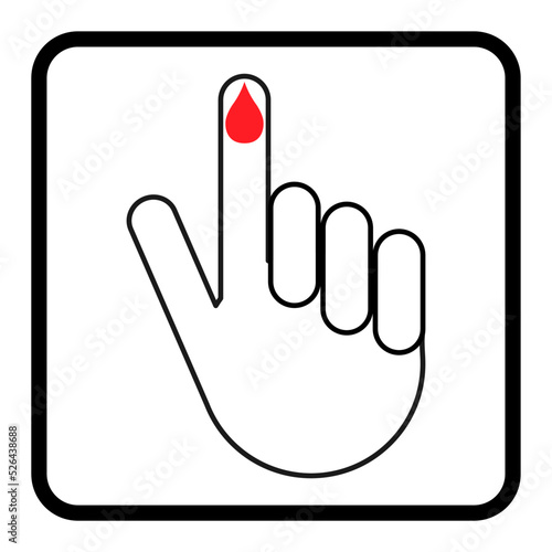 Hand finger with drop blood icon, medical health test symbol, control measurement vector illustration