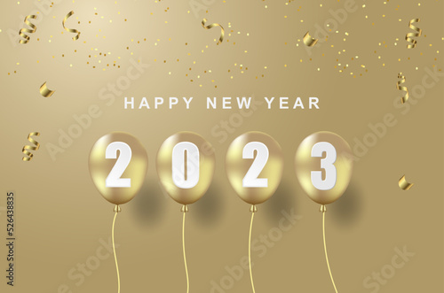 Happy New Year 2023 with balloon background.