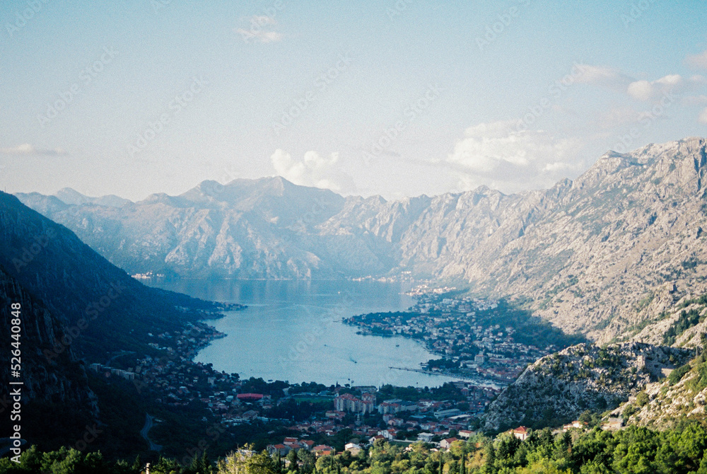 View from Mount Lovcen to the Kotor Bay surrounded by mountains