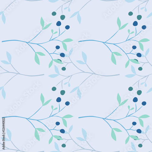 Hand drawn berry elements with leaves seamless pattern. Doodle botanical plants wallpape.