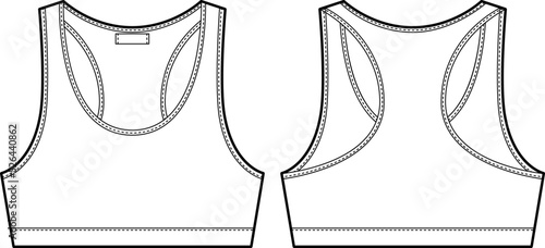 Bra technical sketch illustration. Women's yoga underwear design template. Casual underclothing.