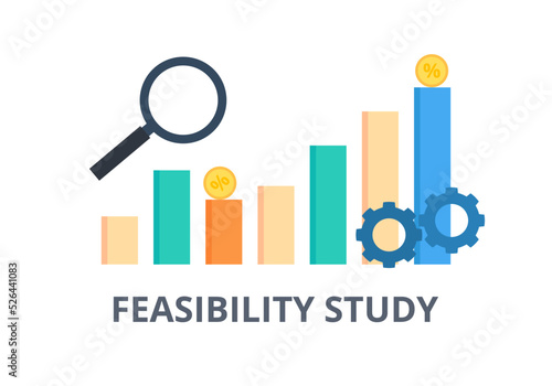 Feasibility study vector. Management, finance and business concept.