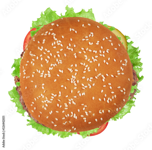 Burger top view isolated