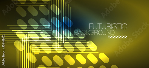 Background wallpaper neon glowing lines and geometric shapes. Dark wallpaper for concept of AI technology, blockchain, communication, 5G, science, business and technology