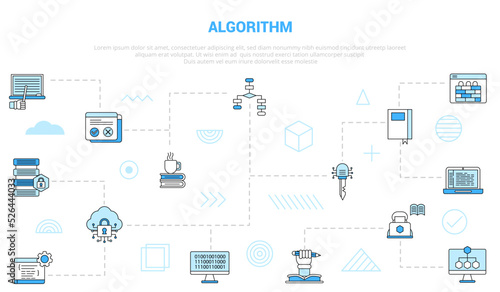 algorithm concept with icon set template banner with modern blue color style