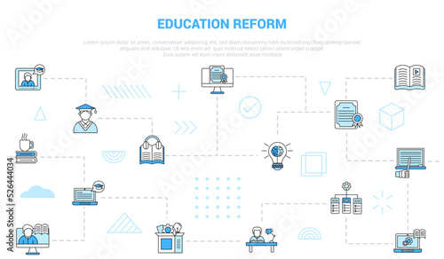 education reform concept with icon set template banner with modern blue color style