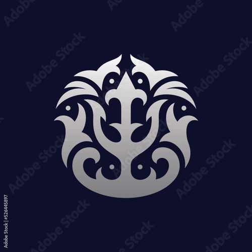 Trident Ornate Luxury Abstract Creative Logo, Trident Poseidon Logo. Simple and Luxurious Company Logo Design. Trident spear logo design Silver luxury king Poseidon icon symbol