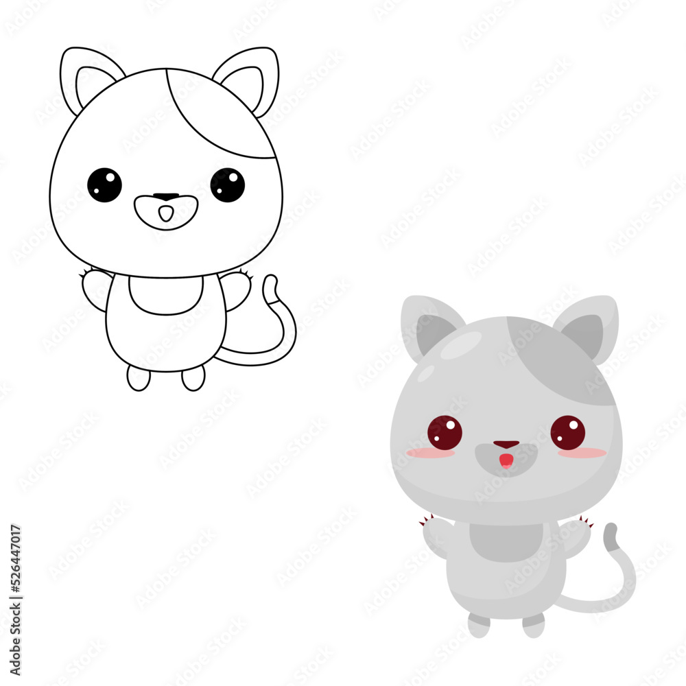 Cute cat toy.Contour drawing of a cartoon animal. Coloring book for kids