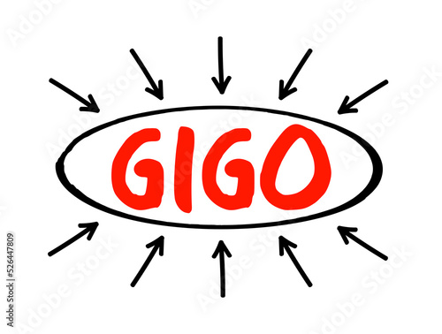 GIGO - Garbage In Garbage Out is the concept that flawed, or nonsense input data produces nonsense output, acronym concept with arrows