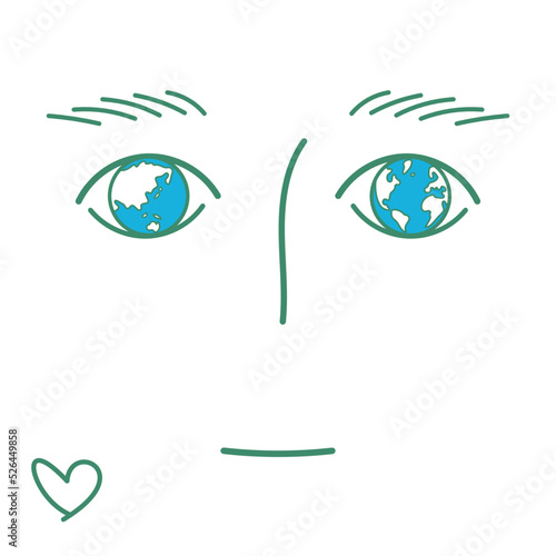 目の中に地球を宿している人、地球人、見守る