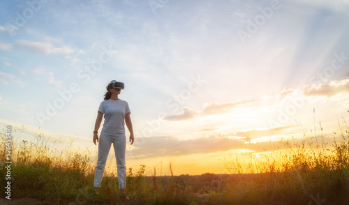 Woman with VR virtual reality goggles