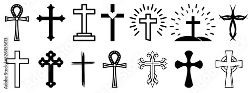 Christian cross icon collection.Religion symbols Vector illustration isolated on white background. flat icon set