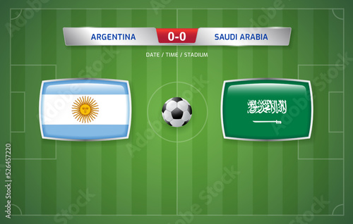 Argentina vs Saudi Arabia scoreboard broadcast template for sport soccer tournament 2022 and football championship