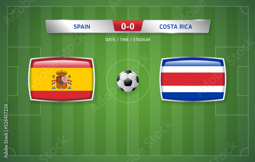 Spain vs Costa Rica scoreboard broadcast template for sport soccer tournament 2022 and football championship