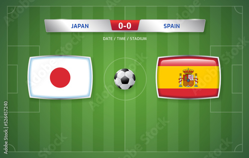 Japan vs Spain scoreboard broadcast template for sport soccer tournament 2022 and football championship