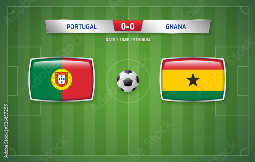Portugal vs Ghana scoreboard broadcast template for sport soccer tournament 2022 and football championship