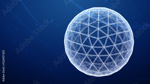 Three-dimensional sphere isolated on abstract blue background. 3D illustration.