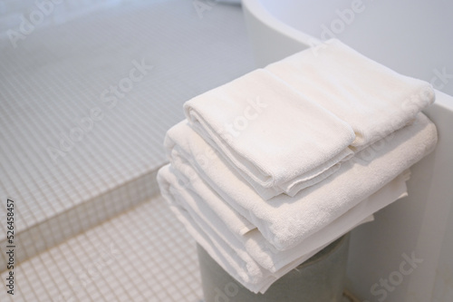 white soft towel in bathroom, interior design