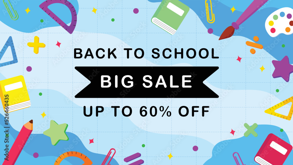 Flat back to school big sale banner template