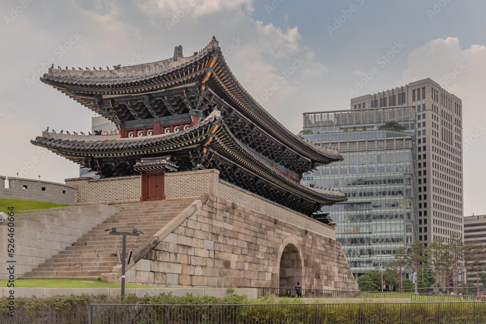Traditional brick architecture of the Sungnyemun gate in Seoul South Korea Traditional brick architecture of the Sungnyemun gate in Seoul South Korea