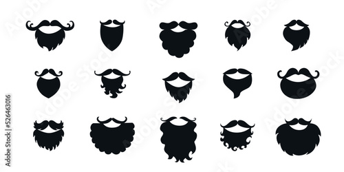Beard and moustache silhouette set. Vector stock illustration isolated on white background for photo booth box, barber shop logo. 