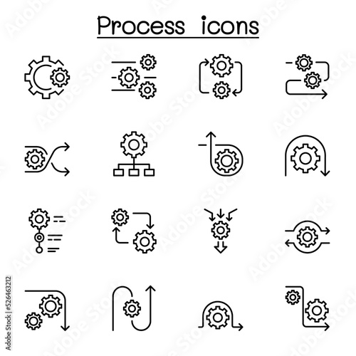 Process icon set in thin line style